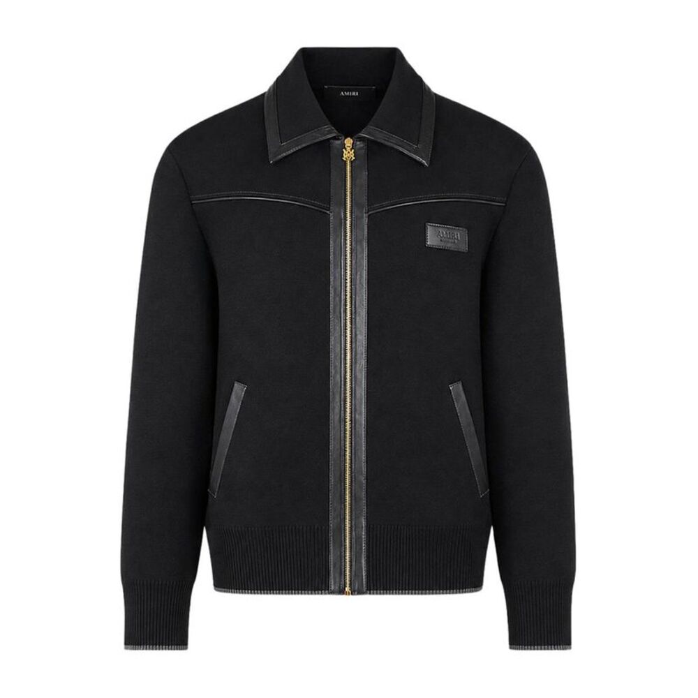 Amiri Men Wool Bomber Jacket With Leather Inserts